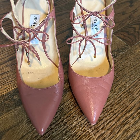 Jimmy Choo Rose Pink Leather Stiletto Heels with Bows Size 38.5/8.5 - Picture 3 of 6